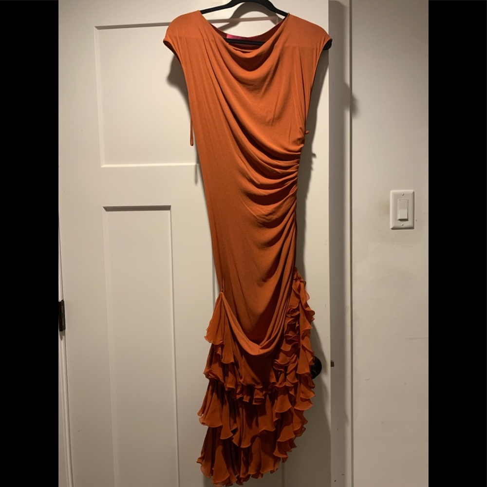 Emanuel Ungaro burnt orange midi dress